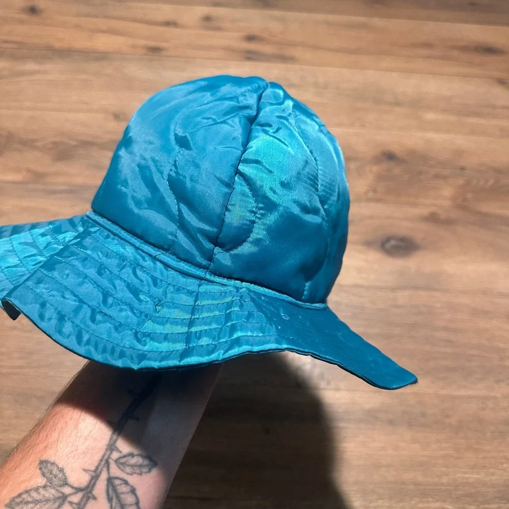 Vintage Appleseeds Teal Blue Quilted Bucket Hat Womens One Size